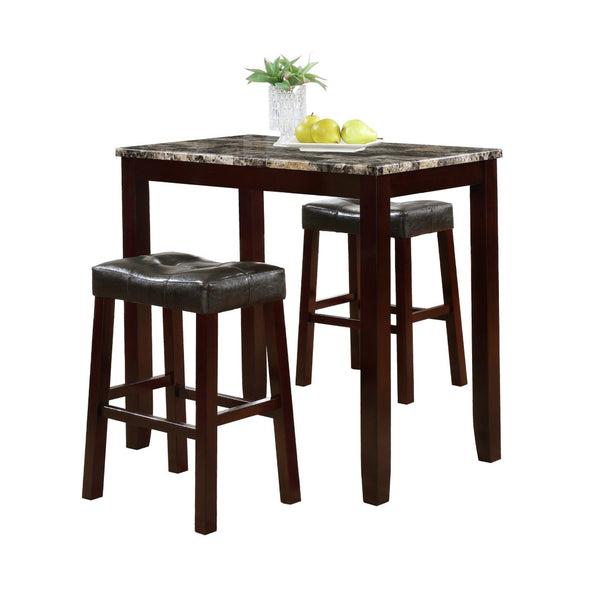 English Elm 3-piece Counter Height Marble Print Breakfast Set with Upholstered Leather Stools T2574P164801