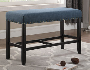 English Elm Biony Linen Cotton Upholstered Counter Height Bench with Nailhead Trim and Turned Hardwood Legs Blue T2574P164804