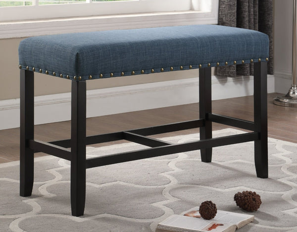English Elm Biony Linen Cotton Upholstered Counter Height Bench with Nailhead Trim and Turned Hardwood Legs Blue T2574P164804