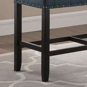 English Elm Biony Linen Cotton Upholstered Counter Height Bench with Nailhead Trim and Turned Hardwood Legs Blue T2574P164804