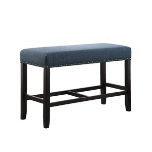 English Elm Biony Linen Cotton Upholstered Counter Height Bench with Nailhead Trim and Turned Hardwood Legs Blue T2574P164804