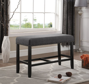 English Elm Biony Linen Cotton Upholstered Counter Height Bench with Nailhead Trim and Turned Hardwood Legs Grey T2574P164805