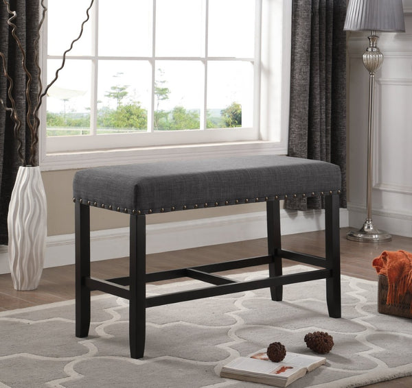 English Elm Biony Linen Cotton Upholstered Counter Height Bench with Nailhead Trim and Turned Hardwood Legs Grey T2574P164805