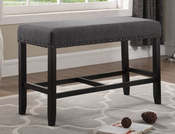 English Elm Biony Linen Cotton Upholstered Counter Height Bench with Nailhead Trim and Turned Hardwood Legs Grey T2574P164805