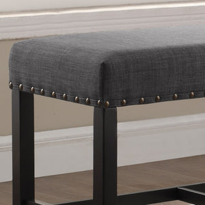 English Elm Biony Linen Cotton Upholstered Counter Height Bench with Nailhead Trim and Turned Hardwood Legs Grey T2574P164805