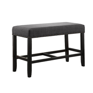 English Elm Biony Linen Cotton Upholstered Counter Height Bench with Nailhead Trim and Turned Hardwood Legs Grey T2574P164805