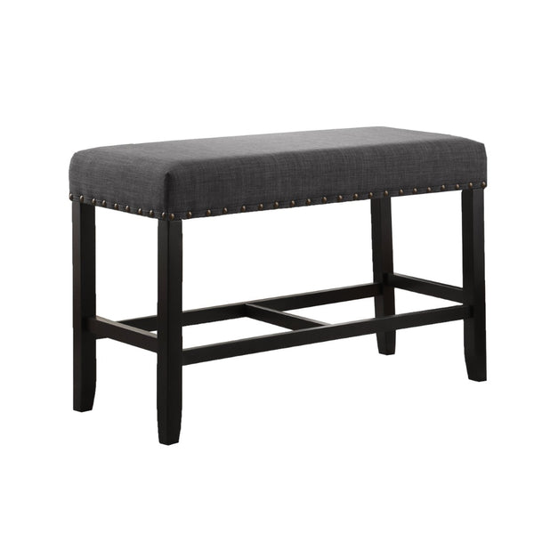 English Elm Biony Linen Cotton Upholstered Counter Height Bench with Nailhead Trim and Turned Hardwood Legs Grey T2574P164805