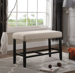 English Elm Biony Linen Cotton Upholstered Counter Height Bench with Nailhead Trim and Turned Hardwood Legs Tan T2574P164806