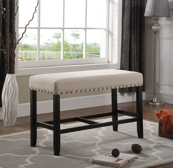 English Elm Biony Linen Cotton Upholstered Counter Height Bench with Nailhead Trim and Turned Hardwood Legs Tan T2574P164806