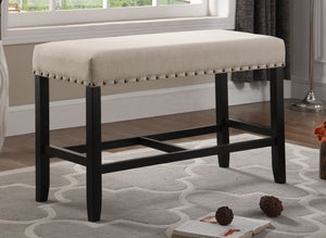 English Elm Biony Linen Cotton Upholstered Counter Height Bench with Nailhead Trim and Turned Hardwood Legs Tan T2574P164806