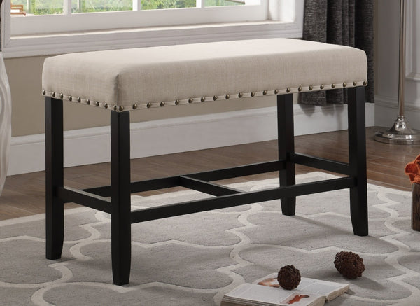 English Elm Biony Linen Cotton Upholstered Counter Height Bench with Nailhead Trim and Turned Hardwood Legs Tan T2574P164806