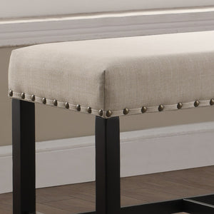 English Elm Biony Linen Cotton Upholstered Counter Height Bench with Nailhead Trim and Turned Hardwood Legs Tan T2574P164806