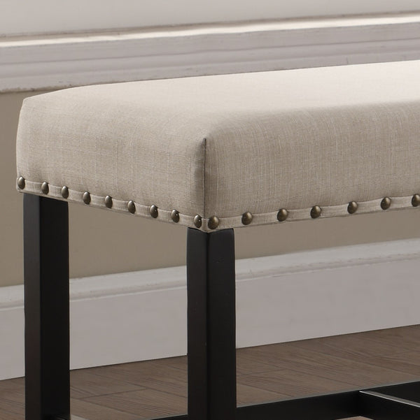 English Elm Biony Linen Cotton Upholstered Counter Height Bench with Nailhead Trim and Turned Hardwood Legs Tan T2574P164806