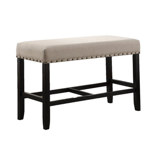 English Elm Biony Linen Cotton Upholstered Counter Height Bench with Nailhead Trim and Turned Hardwood Legs Tan T2574P164806