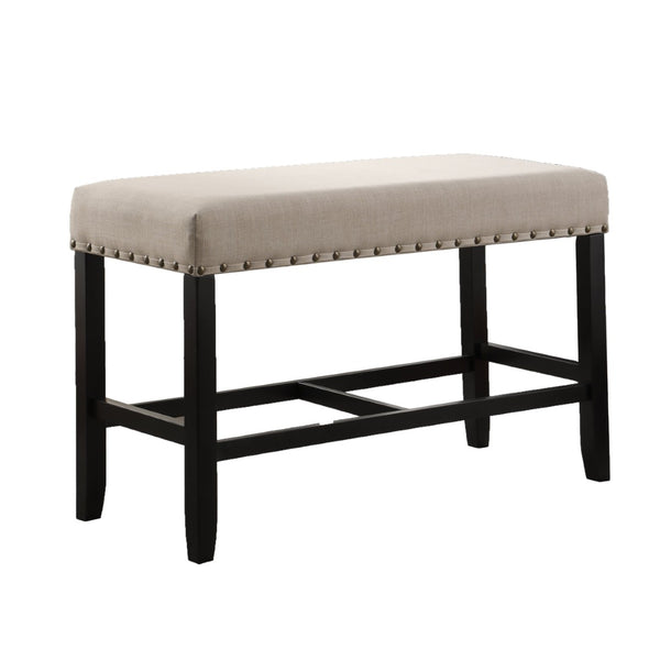 English Elm Biony Linen Cotton Upholstered Counter Height Bench with Nailhead Trim and Turned Hardwood Legs Tan T2574P164806