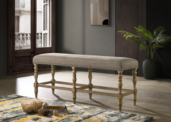 English Elm Birmingham Khaki Microfiber Counter Bench Nailhead Trim Rubberwood Driftwood Finish T2574P164807
