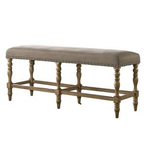 English Elm Birmingham Khaki Microfiber Counter Bench Nailhead Trim Rubberwood Driftwood Finish T2574P164807