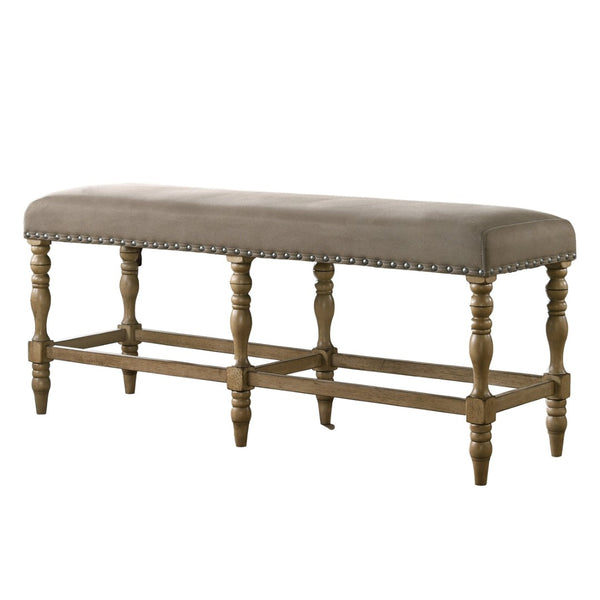 English Elm Birmingham Khaki Microfiber Counter Bench Nailhead Trim Rubberwood Driftwood Finish T2574P164807