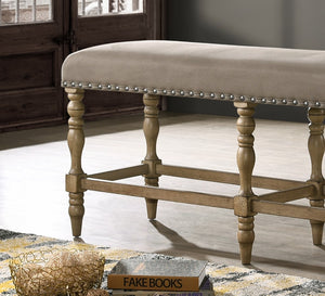English Elm Birmingham Khaki Microfiber Counter Bench Nailhead Trim Rubberwood Driftwood Finish T2574P164807