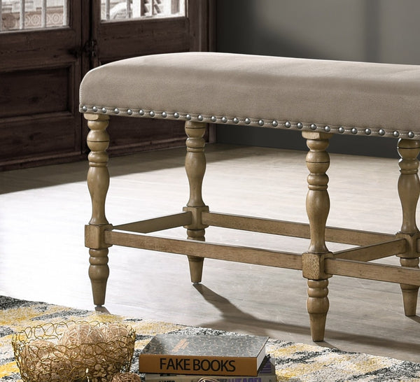 English Elm Birmingham Khaki Microfiber Counter Bench Nailhead Trim Rubberwood Driftwood Finish T2574P164807