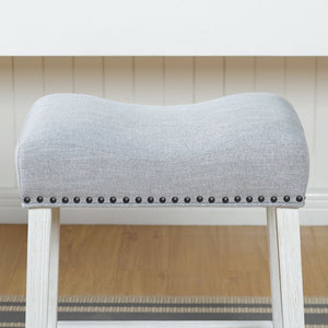English Elm Coco Farmhouse Saddle Seat Counterstools with Nailhead Trim and Padded Gray Upholstery T2574P164808