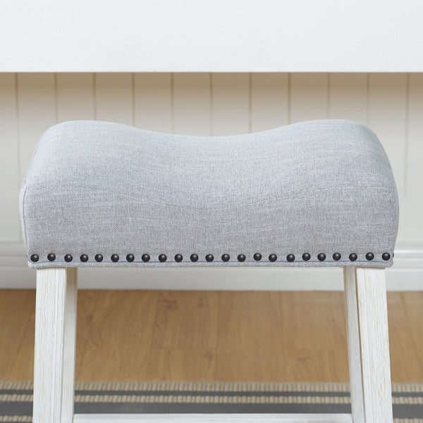 English Elm Coco Farmhouse Saddle Seat Counterstools with Nailhead Trim and Padded Gray Upholstery T2574P164808