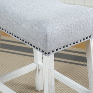 English Elm Coco Farmhouse Saddle Seat Counterstools with Nailhead Trim and Padded Gray Upholstery T2574P164808