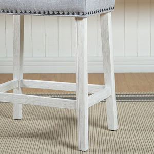 English Elm Coco Farmhouse Saddle Seat Counterstools with Nailhead Trim and Padded Gray Upholstery T2574P164808