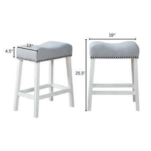 English Elm Coco Farmhouse Saddle Seat Counterstools with Nailhead Trim and Padded Gray Upholstery T2574P164808
