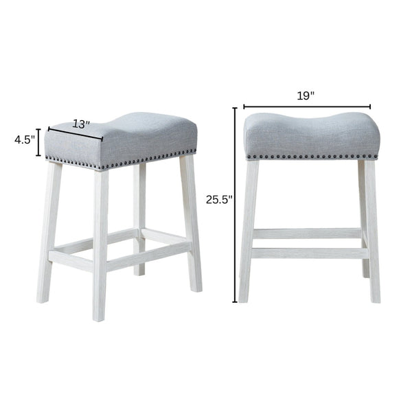 English Elm Coco Farmhouse Saddle Seat Counterstools with Nailhead Trim and Padded Gray Upholstery T2574P164808