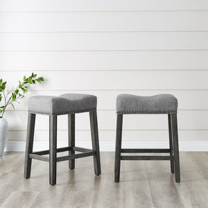 English Elm Coco Saddle Seat Backless Counter Stools Weathered Wood Frame for Kitchen Islands Gray T2574P164809