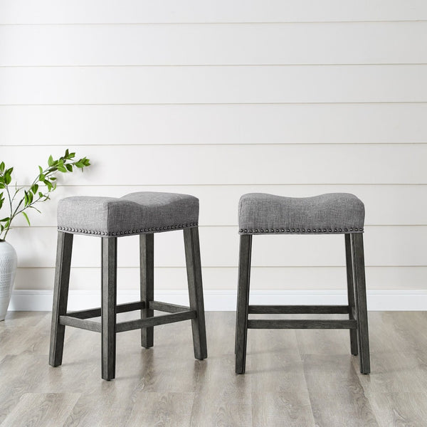 English Elm Coco Saddle Seat Backless Counter Stools Weathered Wood Frame for Kitchen Islands Gray T2574P164809