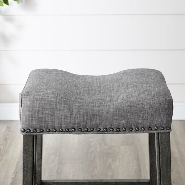 English Elm Coco Saddle Seat Backless Counter Stools Weathered Wood Frame for Kitchen Islands Gray T2574P164809