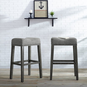 English Elm Coco Upholstered Saddle Barstools with Weathered Wood Base Set of 2 for Kitchen Island T2574P164810