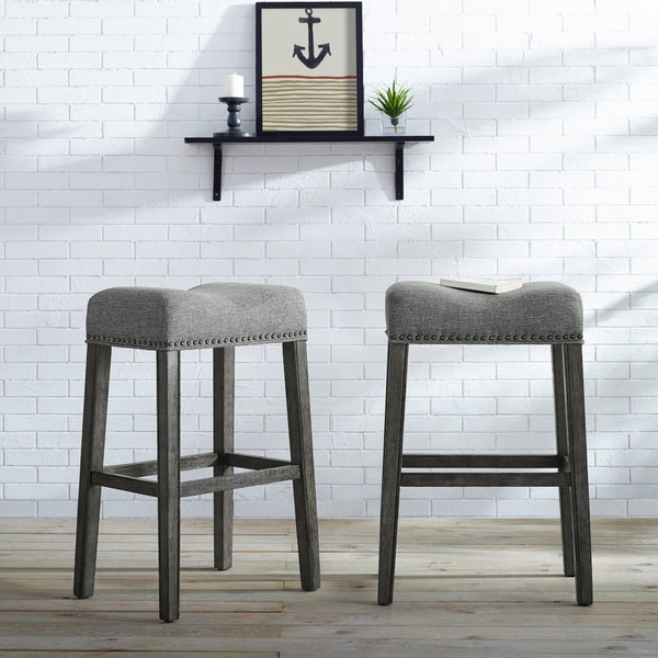 English Elm Coco Upholstered Saddle Barstools with Weathered Wood Base Set of 2 for Kitchen Island T2574P164810
