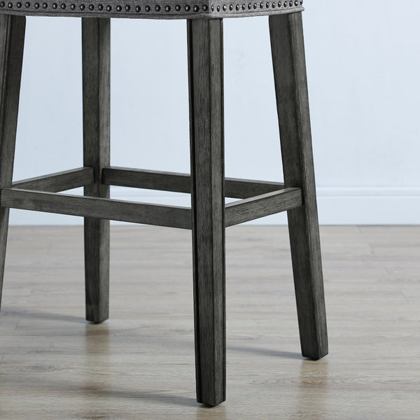 English Elm Coco Upholstered Saddle Barstools with Weathered Wood Base Set of 2 for Kitchen Island T2574P164810