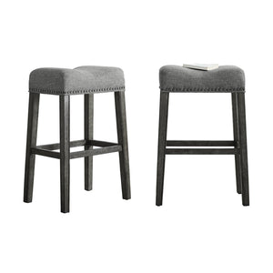 English Elm Coco Upholstered Saddle Barstools with Weathered Wood Base Set of 2 for Kitchen Island T2574P164810