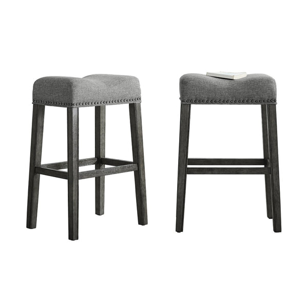 English Elm Coco Upholstered Saddle Barstools with Weathered Wood Base Set of 2 for Kitchen Island T2574P164810