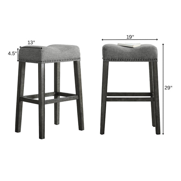 English Elm Coco Upholstered Saddle Barstools with Weathered Wood Base Set of 2 for Kitchen Island T2574P164810