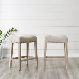 English Elm Coco Saddle Seat Backless Counter Stools Weathered Wood Frame for Kitchen Islands Tan T2574P164812