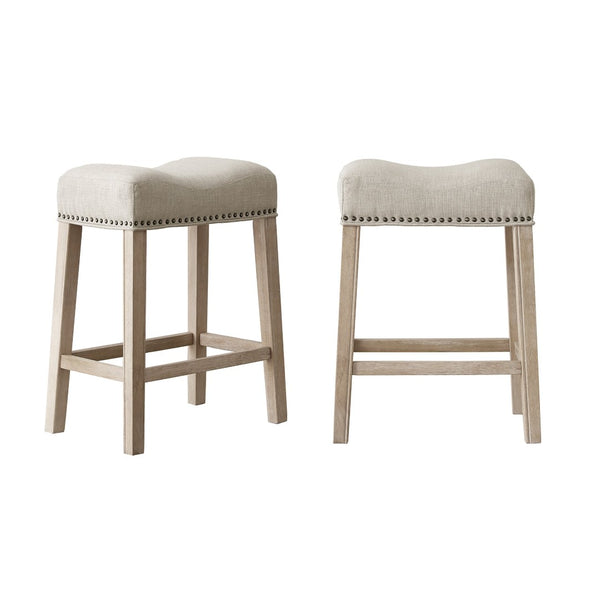English Elm Coco Saddle Seat Backless Counter Stools Weathered Wood Frame for Kitchen Islands Tan T2574P164812