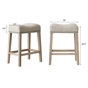 English Elm Coco Saddle Seat Backless Counter Stools Weathered Wood Frame for Kitchen Islands Tan T2574P164812