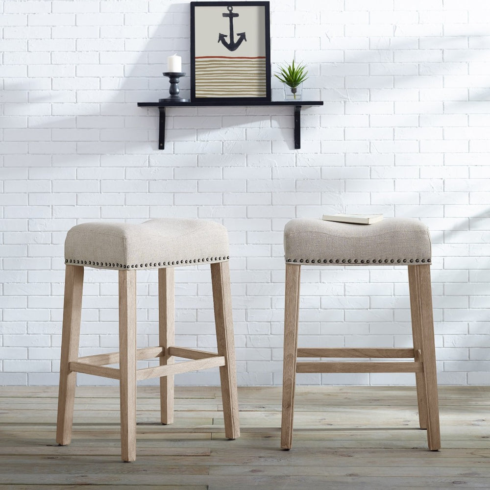 English Elm Coco Saddle Seat Backless Barstools with Wood Frame for Kitchen Island Set of 2 T2574P164813