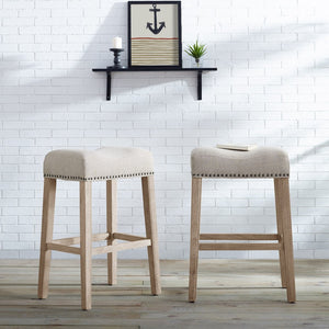 English Elm Coco Saddle Seat Backless Barstools with Wood Frame for Kitchen Island Set of 2 T2574P164813
