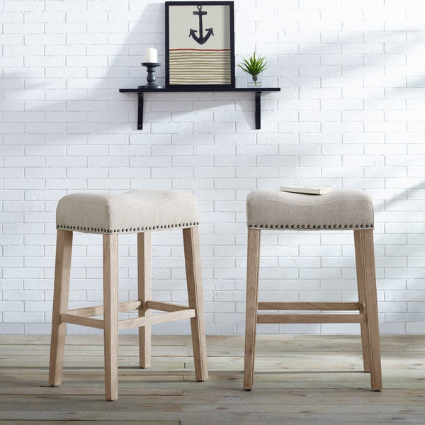 English Elm Coco Saddle Seat Backless Barstools with Wood Frame for Kitchen Island Set of 2 T2574P164813