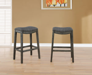 English Elm Maroni Gray Fabric Saddle Barstools with Nailhead Trim and Rustic Whitewash Wood Frame T2574P164814
