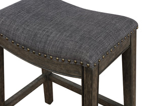 English Elm Maroni Gray Fabric Saddle Barstools with Nailhead Trim and Rustic Whitewash Wood Frame T2574P164814
