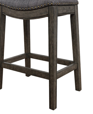 English Elm Maroni Gray Fabric Saddle Barstools with Nailhead Trim and Rustic Whitewash Wood Frame T2574P164814