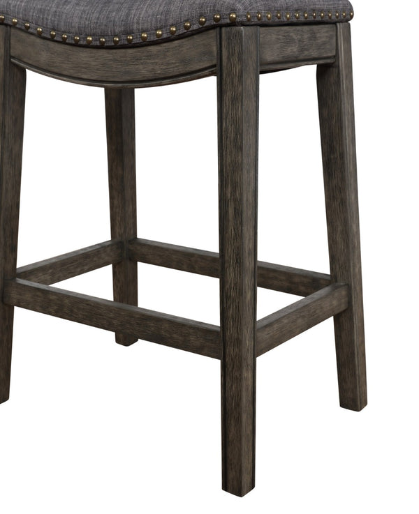 English Elm Maroni Gray Fabric Saddle Barstools with Nailhead Trim and Rustic Whitewash Wood Frame T2574P164814