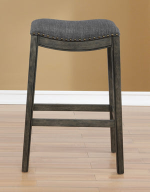 English Elm Maroni Gray Fabric Saddle Barstools with Nailhead Trim and Rustic Whitewash Wood Frame T2574P164814